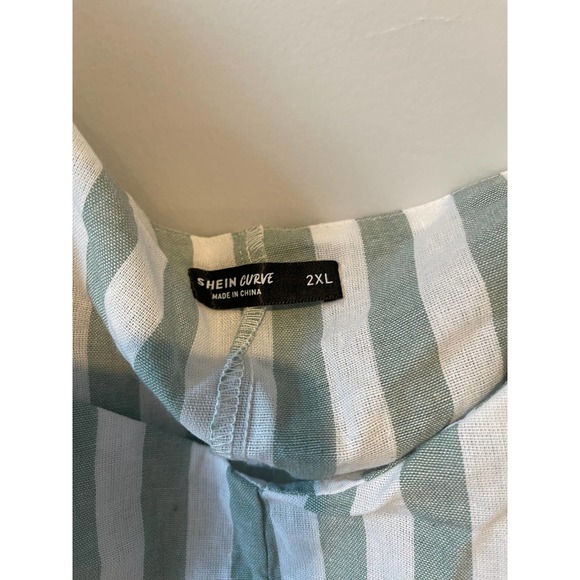 Shein Curvy‎ Ruffled Cold Shoulder Green & White Striped Off Shoulder Top - Picture 5 of 5